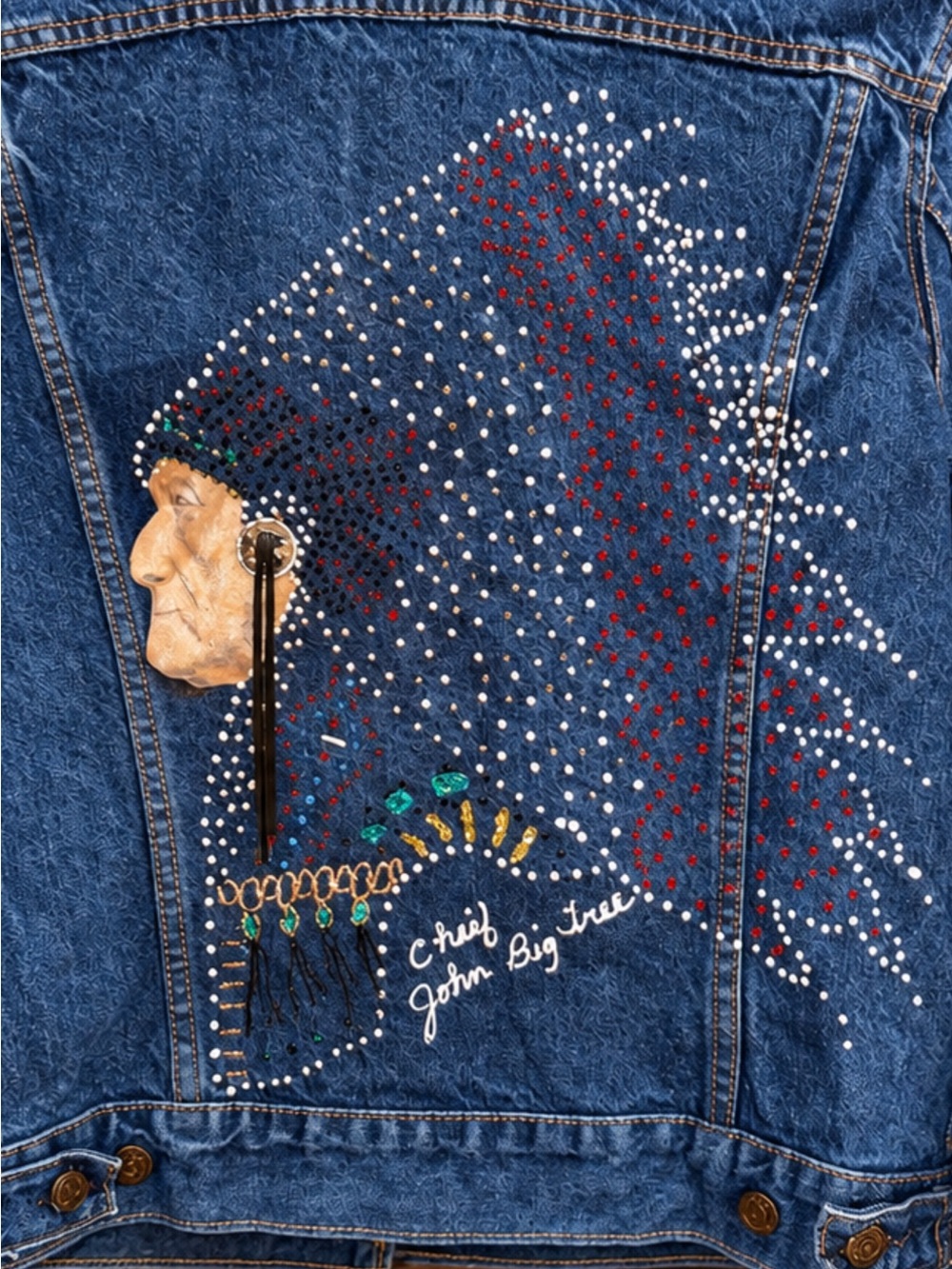 Vintage Levi TruckerJean Jacket with Beaded Native-Inspired Design